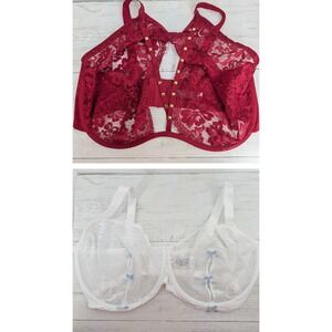 Adore Me Bra Bundle Red Studded Halter Lace & White Blue Bow Mesh Underwire 40I